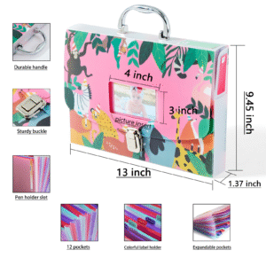 Baby Document Organizer with 12 Pockets – Durable Keepsake Folder for Boys & Girls, Silver Metal Handle & Lock, Perfect for Pregnancy & Baby Records