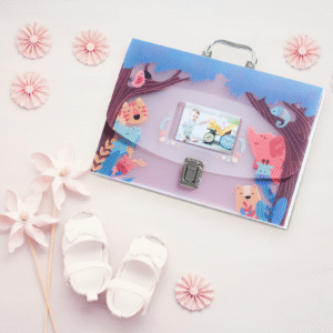 Baby Document Organizer with 12 Pockets – Durable Keepsake Folder for Boys & Girls, Silver Metal Handle & Lock, Perfect for Pregnancy & Baby Records