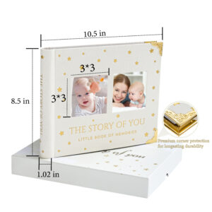 BLUSHY BABY Book Keepsake, Baby Memory Book From Pre-Birth to 5th Year, with 2 Photo Pockets, Milestone Stickers, Hand/Footprint Inkpad, Information Card, Baby Album and Memory Book for Girls or Boys