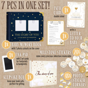 Book Keepsake, Baby Memory Book From Pre-Birth to 5th Year, with 2 Photo Pockets, Milestone Stickers, Hand/Footprint Inkpad, Baby Album and Baby Book for Girls or Boys (Navy)