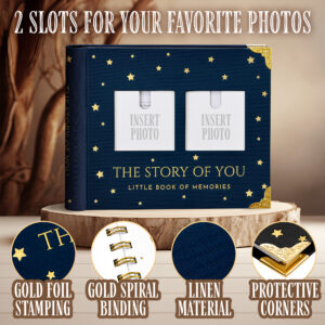 Book Keepsake, Baby Memory Book From Pre-Birth to 5th Year, with 2 Photo Pockets, Milestone Stickers, Hand/Footprint Inkpad, Baby Album and Baby Book for Girls or Boys (Navy)