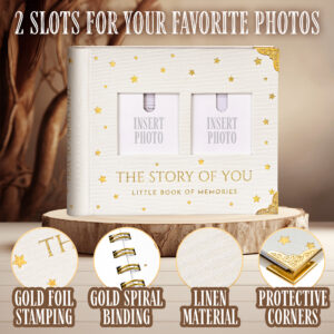 BLUSHY BABY Book Keepsake, Baby Memory Book From Pre-Birth to 5th Year, with 2 Photo Pockets, Milestone Stickers, Hand/Footprint Inkpad, Information Card, Baby Album and Memory Book for Girls or Boys