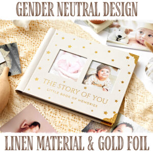 BLUSHY BABY Book Keepsake, Baby Memory Book From Pre-Birth to 5th Year, with 2 Photo Pockets, Milestone Stickers, Hand/Footprint Inkpad, Information Card, Baby Album and Memory Book for Girls or Boys